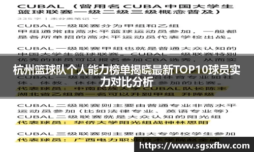 杭州篮球队个人能力榜单揭晓最新TOP10球员实力对比分析